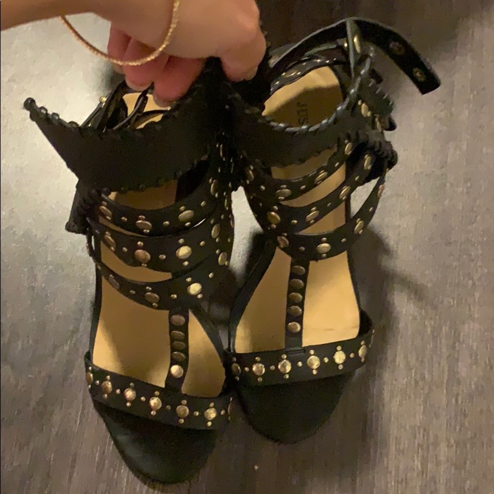Just Fab Black Studded Sandal Heels - Picture 2 of 4